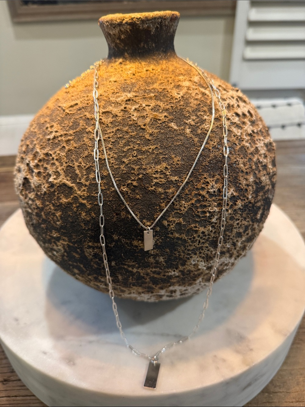 Anthropologie Silver Layered Rectangle Pendant Necklace